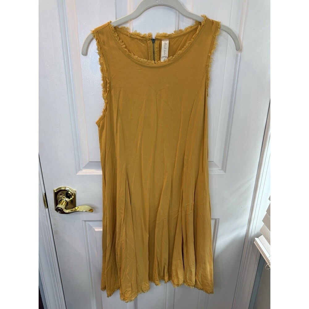 Altar’d State Mustard Yellow Sleeveless Dress Women’s Medium Raw Edge Boho